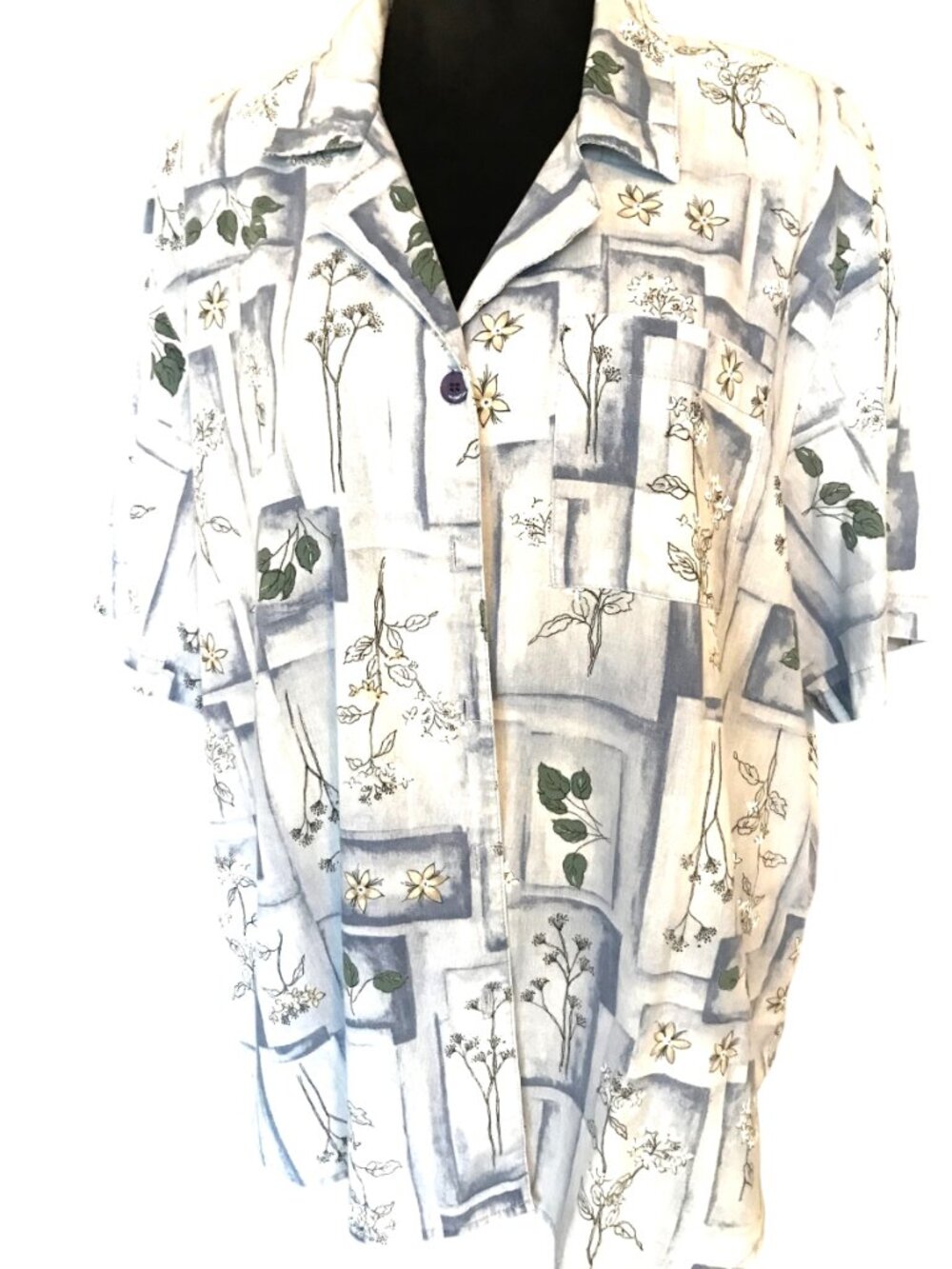 Willow Bay Floral Blouse Vintage 80s Button-Down, Short Sleeves Plus Size 2X
